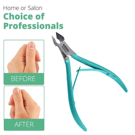 GREEN ESTETICA cuticle nipper on a wooden surface