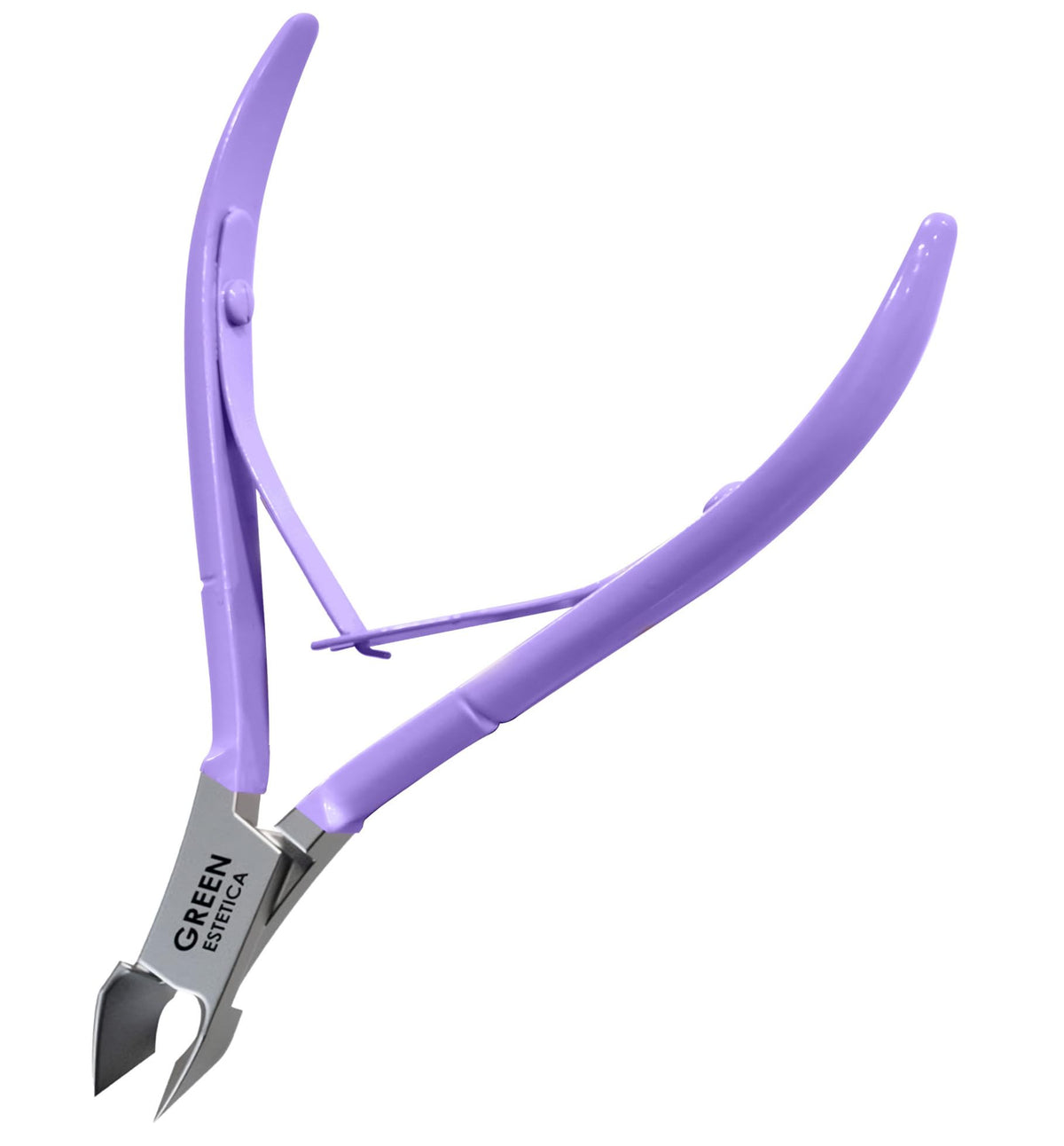 GREEN ESTETICA Cuticle Nippers front view with stainless steel finish