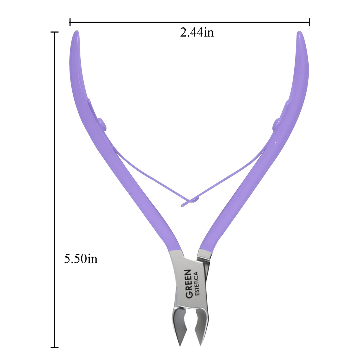 GREEN ESTETICA Cuticle Nippers side view showing sharp blades