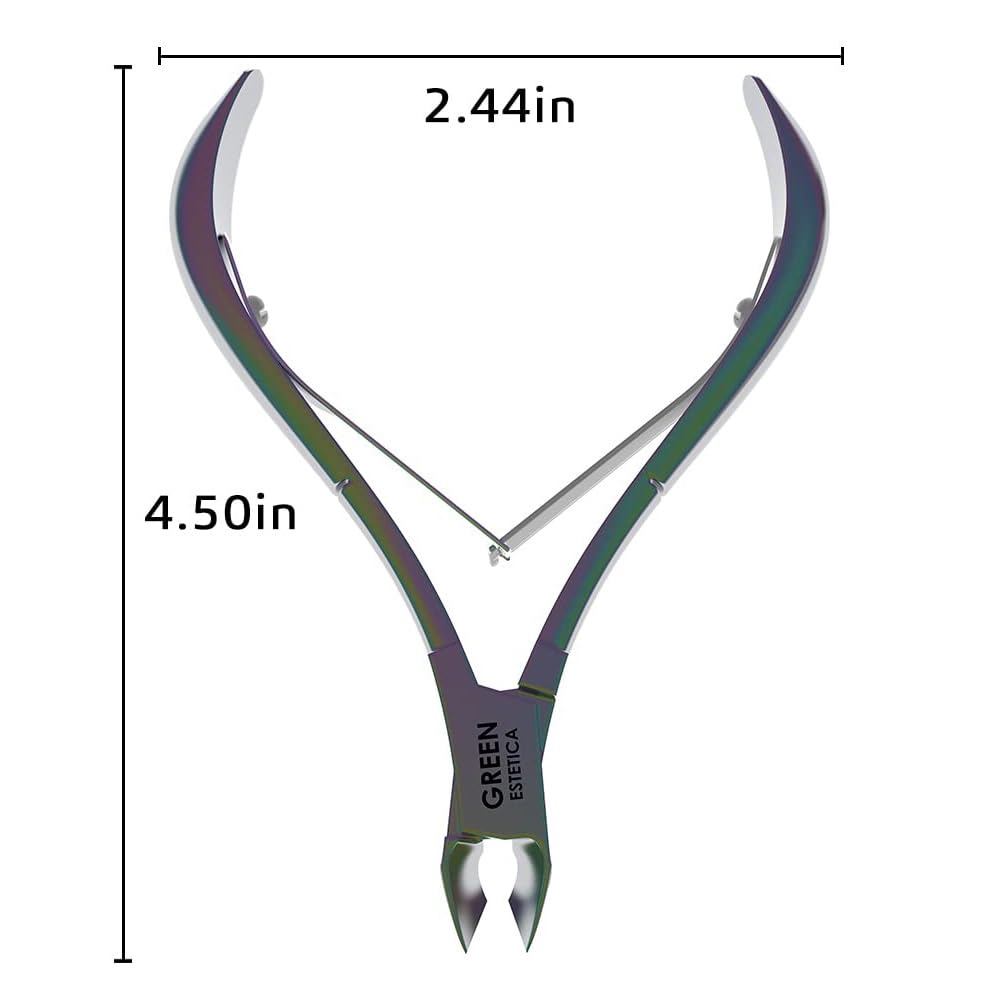 GREEN ESTETICA Cuticle Nippers side view showing sharp eagle mouth blades