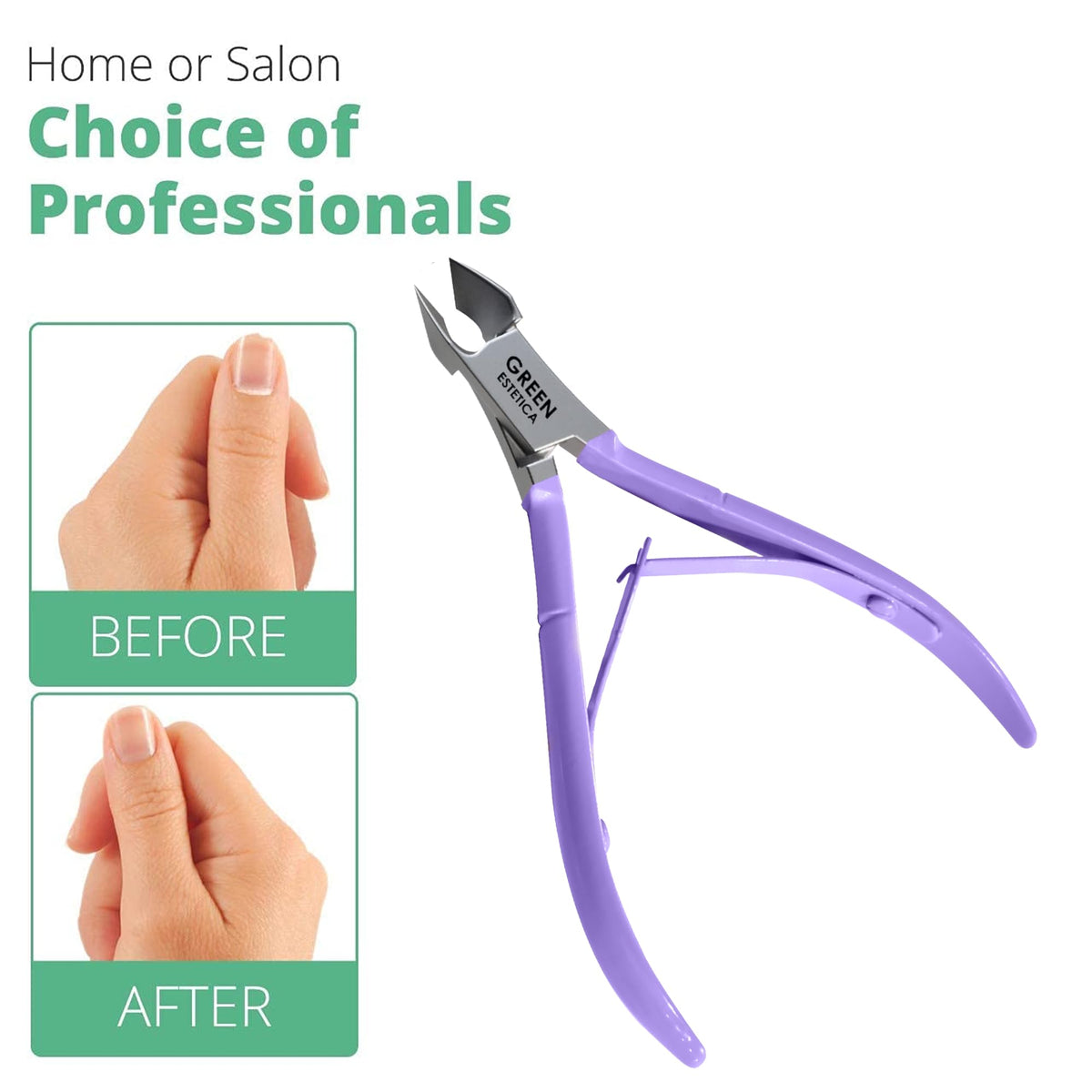 GREEN ESTETICA Cuticle Trimmer and Nippers set on a wooden surface