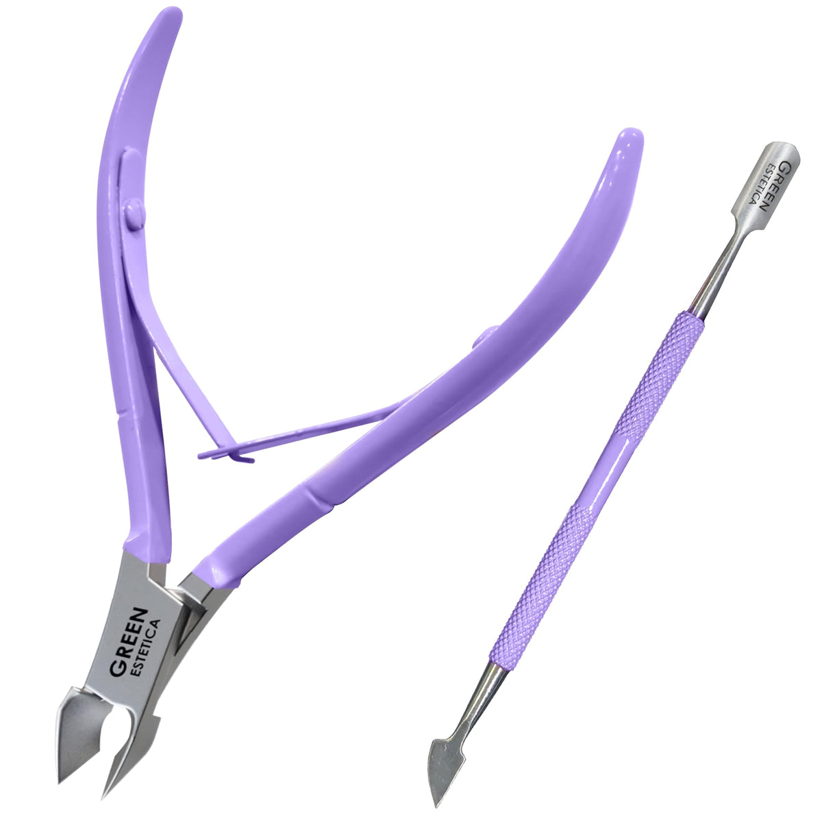 GREEN ESTETICA Cuticle Trimmer front view with stainless steel finish