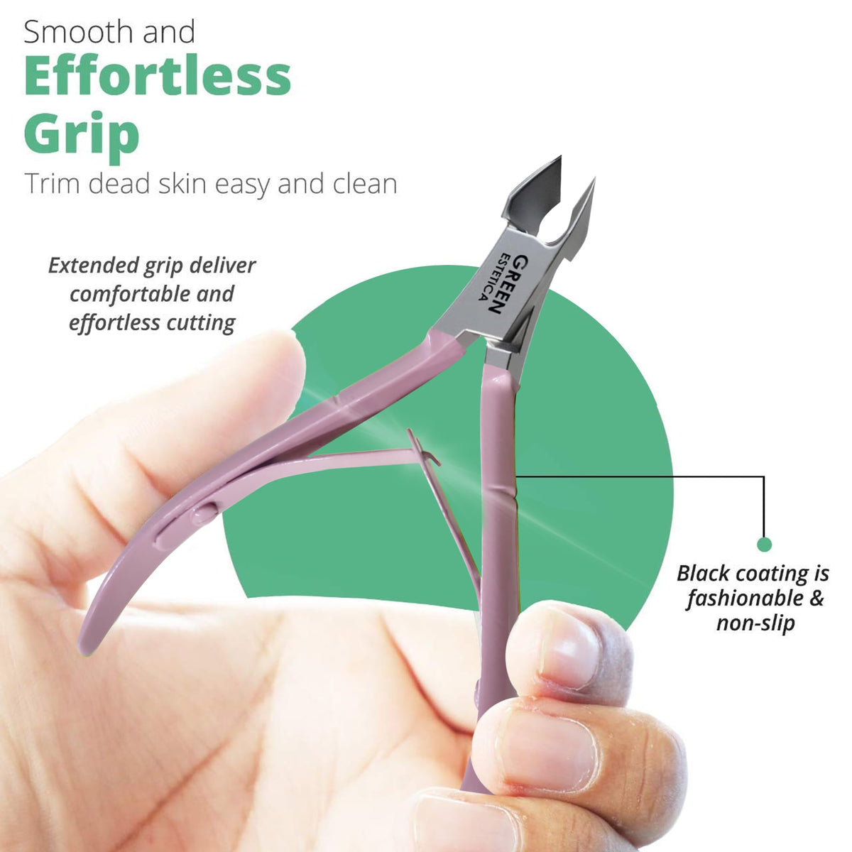 GREEN ESTETICA Professional Cuticle Trimmer close-up of blades