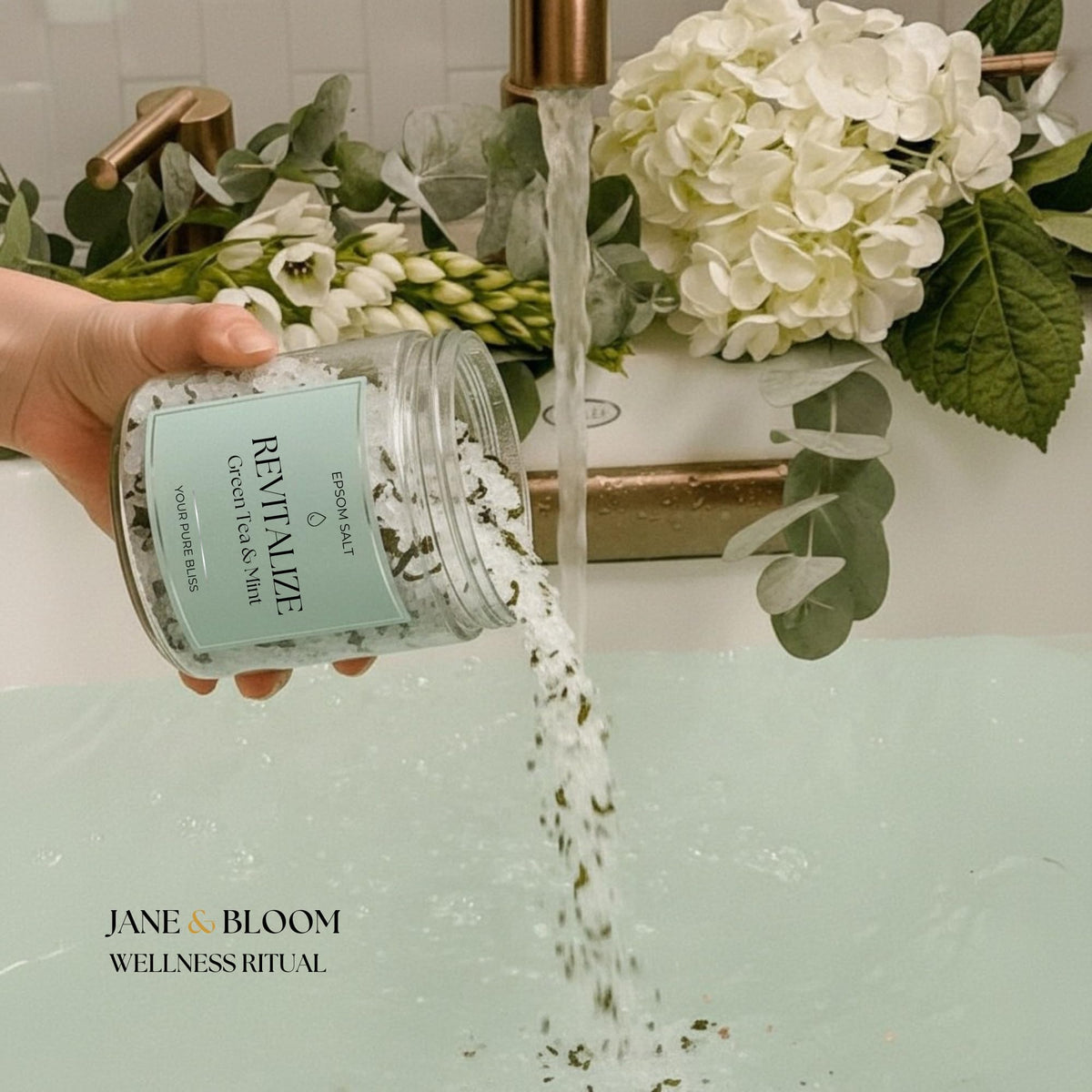 Green Tea & Mint Epsom salt jar from Jane & Bloom