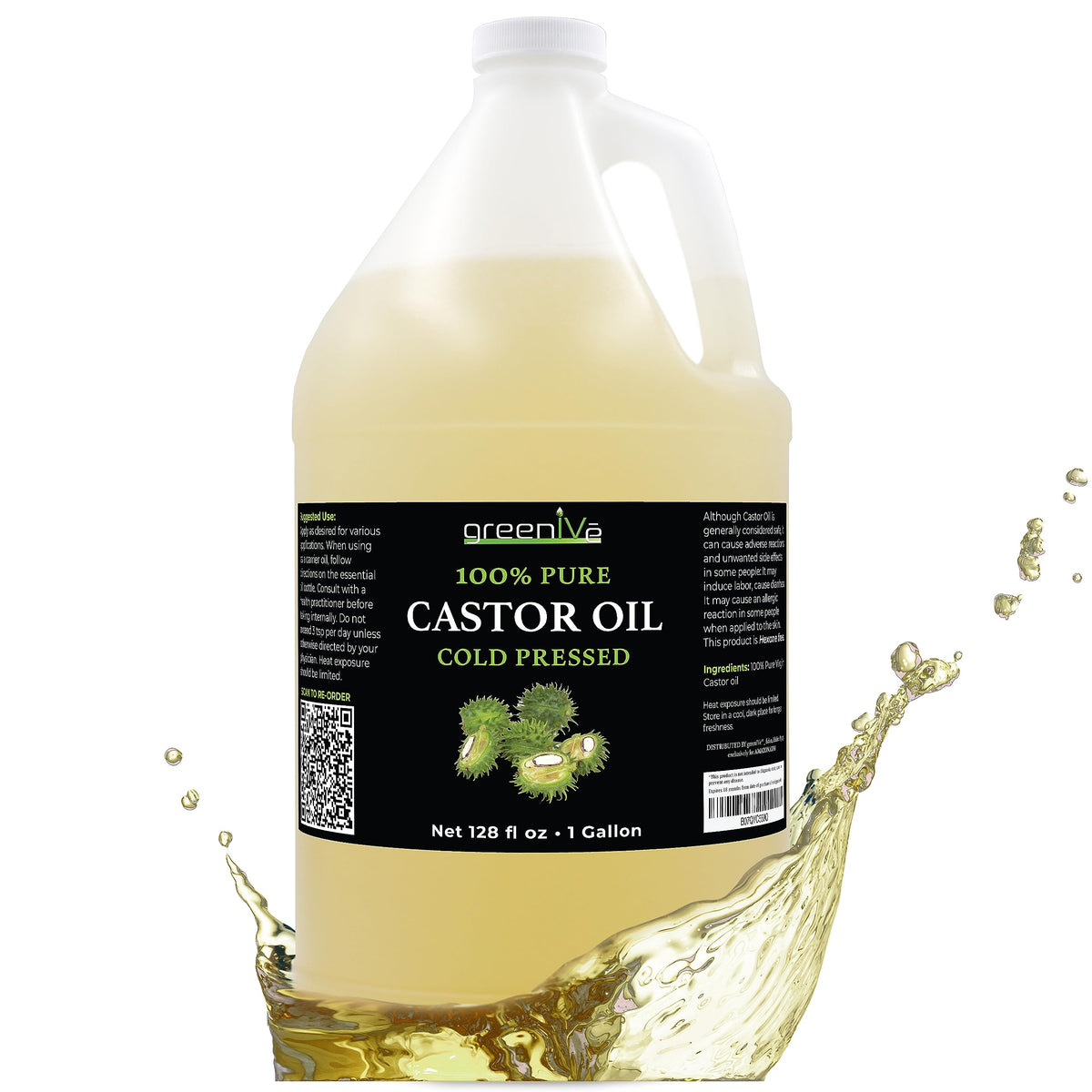 GreenIVe 100% Pure Castor Oil 1 Gallon bulk bottle front view