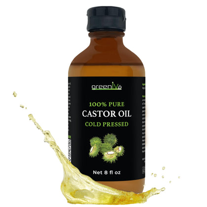 GreenIVe 100% Pure Castor Oil 8 Fl Oz glass bottle front view