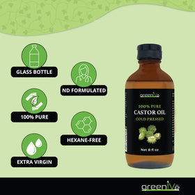 GreenIVe Castor Oil 8 Fl Oz glass bottle side view