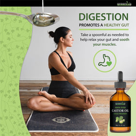 GreenIVe castor oil bottle on a bathroom shelf