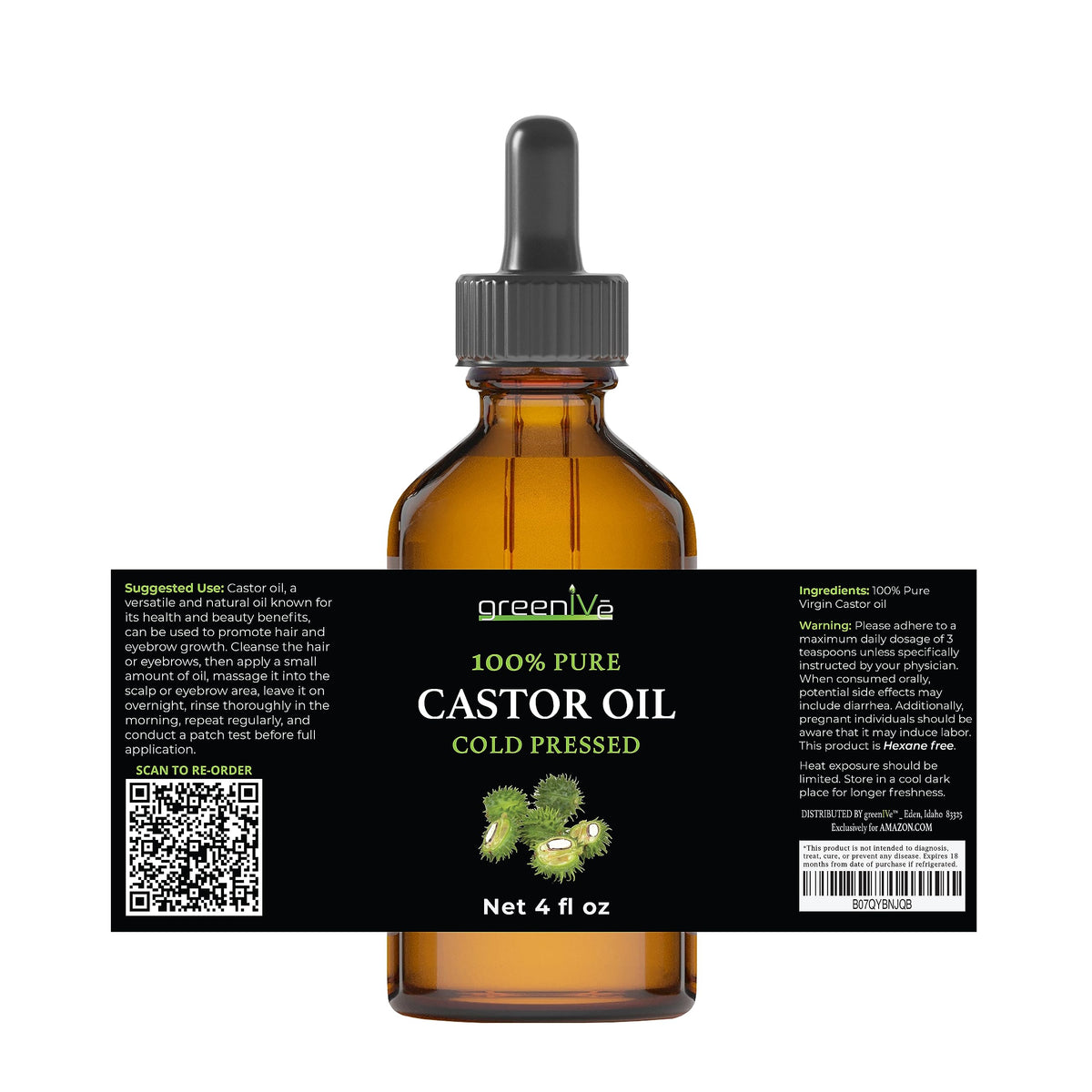 GreenIVe castor oil packaging with ingredients