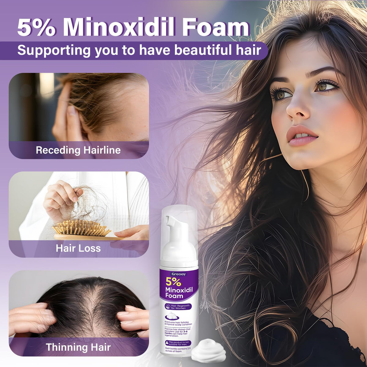 Greoay Minoxidil Foam for Women with hair growth results