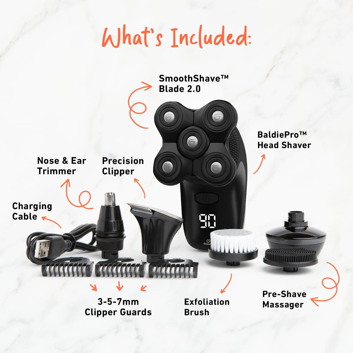 Groomie BaldiePro head shaver showing SmoothShave Blade 2.0