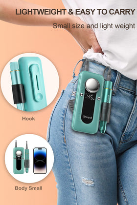 Groyal nail drill kit in use on acrylic nails