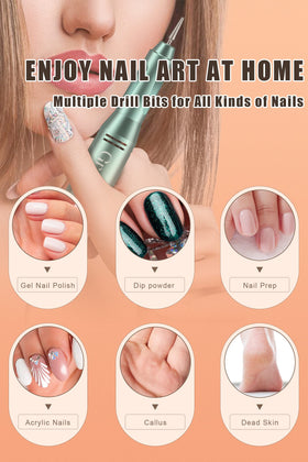 Groyal nail drill kit showing accessories and charging cable