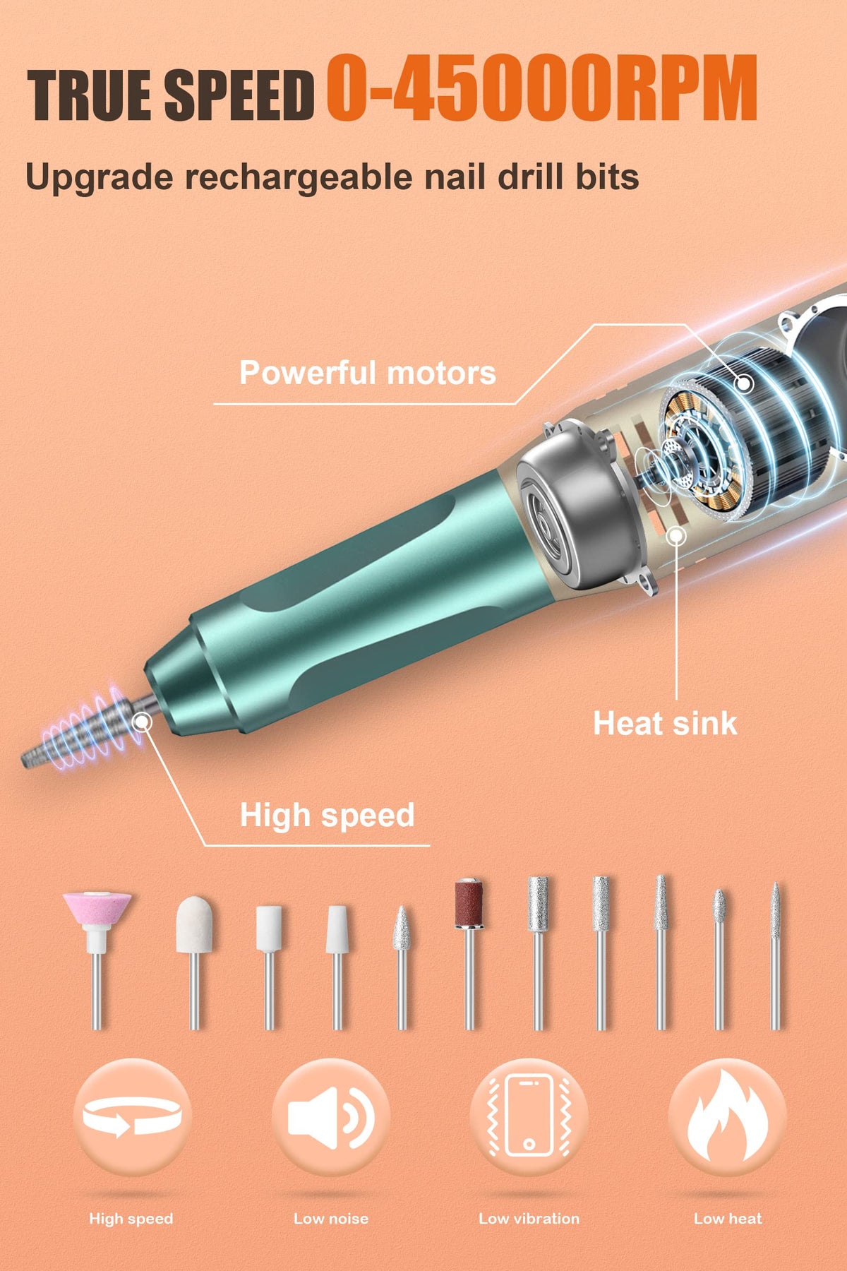 Groyal nail drill kit with battery indicator on display