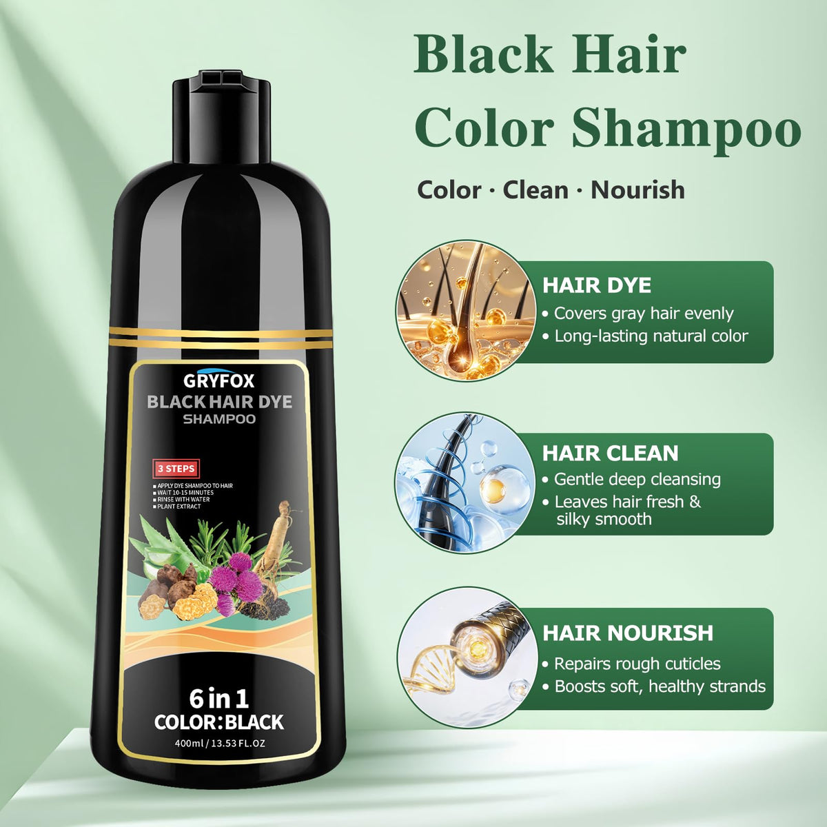 GRYFOX Black Hair Dye Shampoo ingredients list