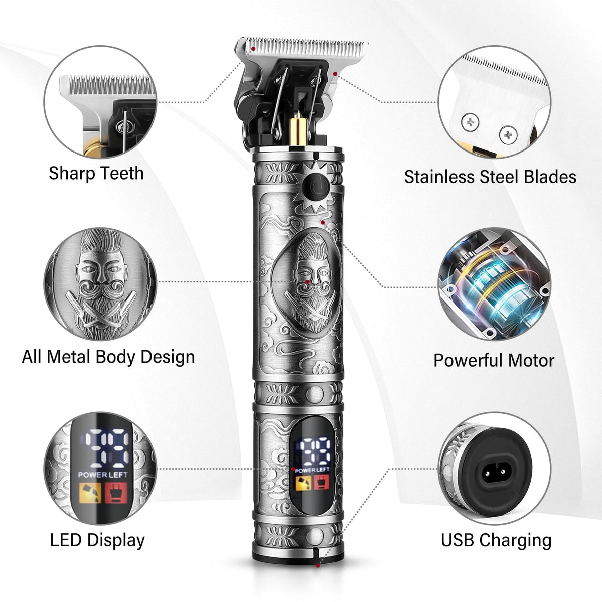 GSKY hair clippers with LCD display showing battery level