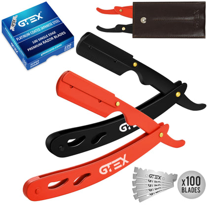 GTEX Straight Razor Set with two razors and leather pouch