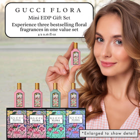 Gucci Flora Mini Perfume Gift Set displayed on a vanity