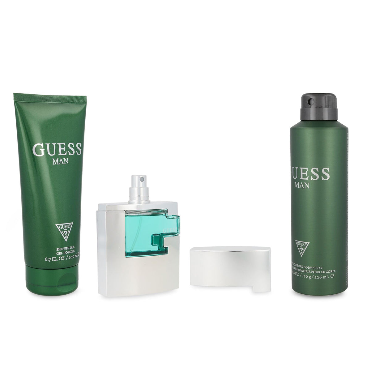 GUESS Man deodorising body spray and shower gel side view