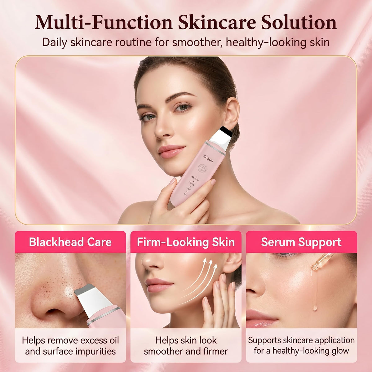 GUGUG Skin Scrubber Face Spatula with silicone covers displayed