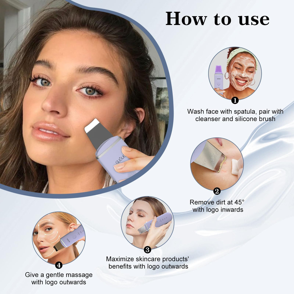 GUGUG Skin Scrubber Spatula in use on a damp face