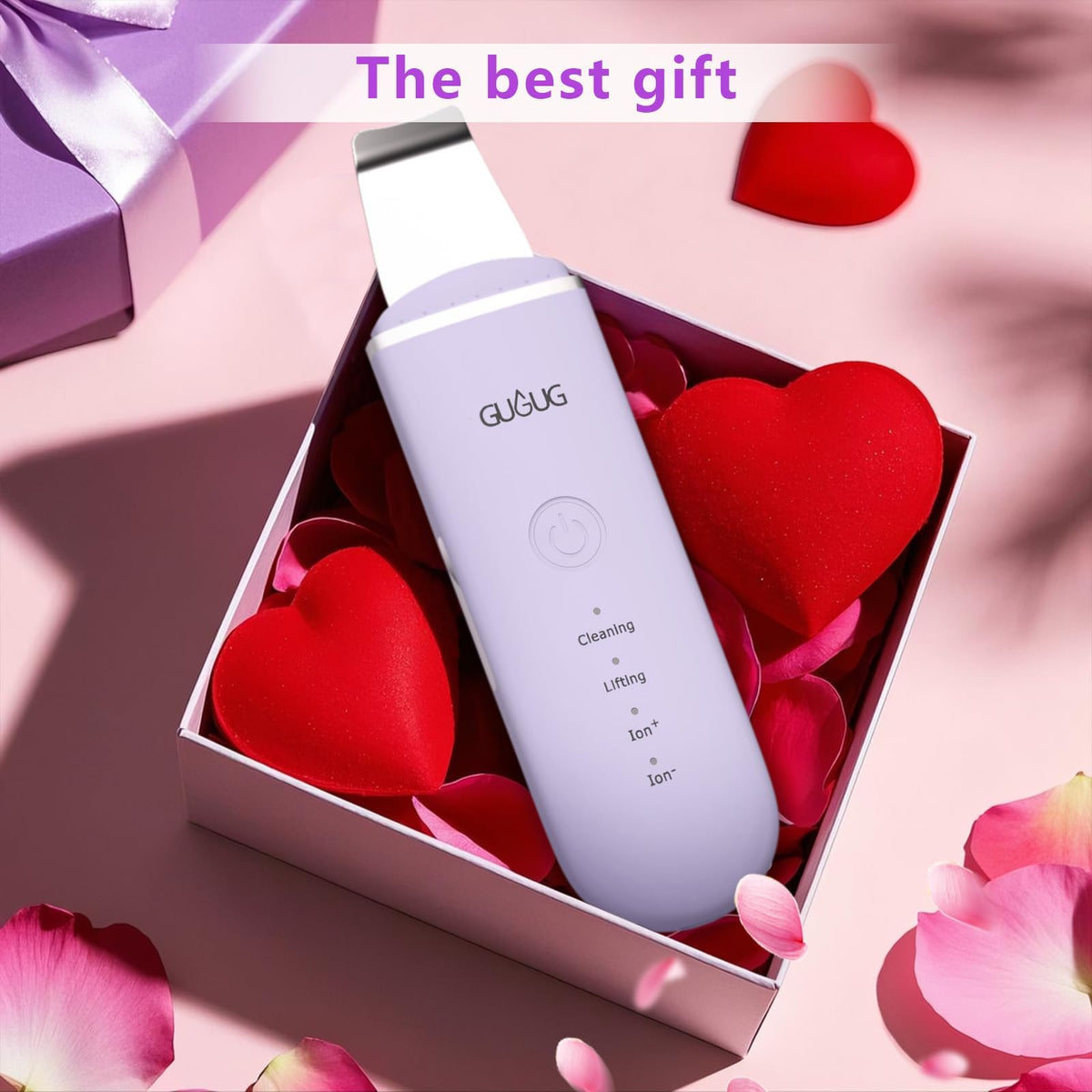 GUGUG Skin Scrubber Spatula lifestyle image with skincare products