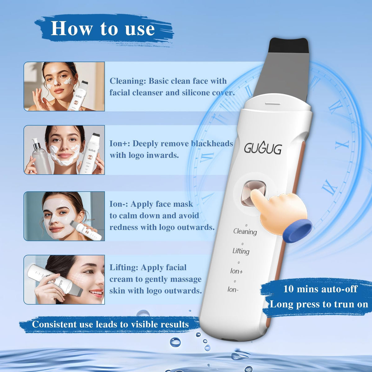 GUGUG Waterproof Skin Scrubber with all accessories laid out