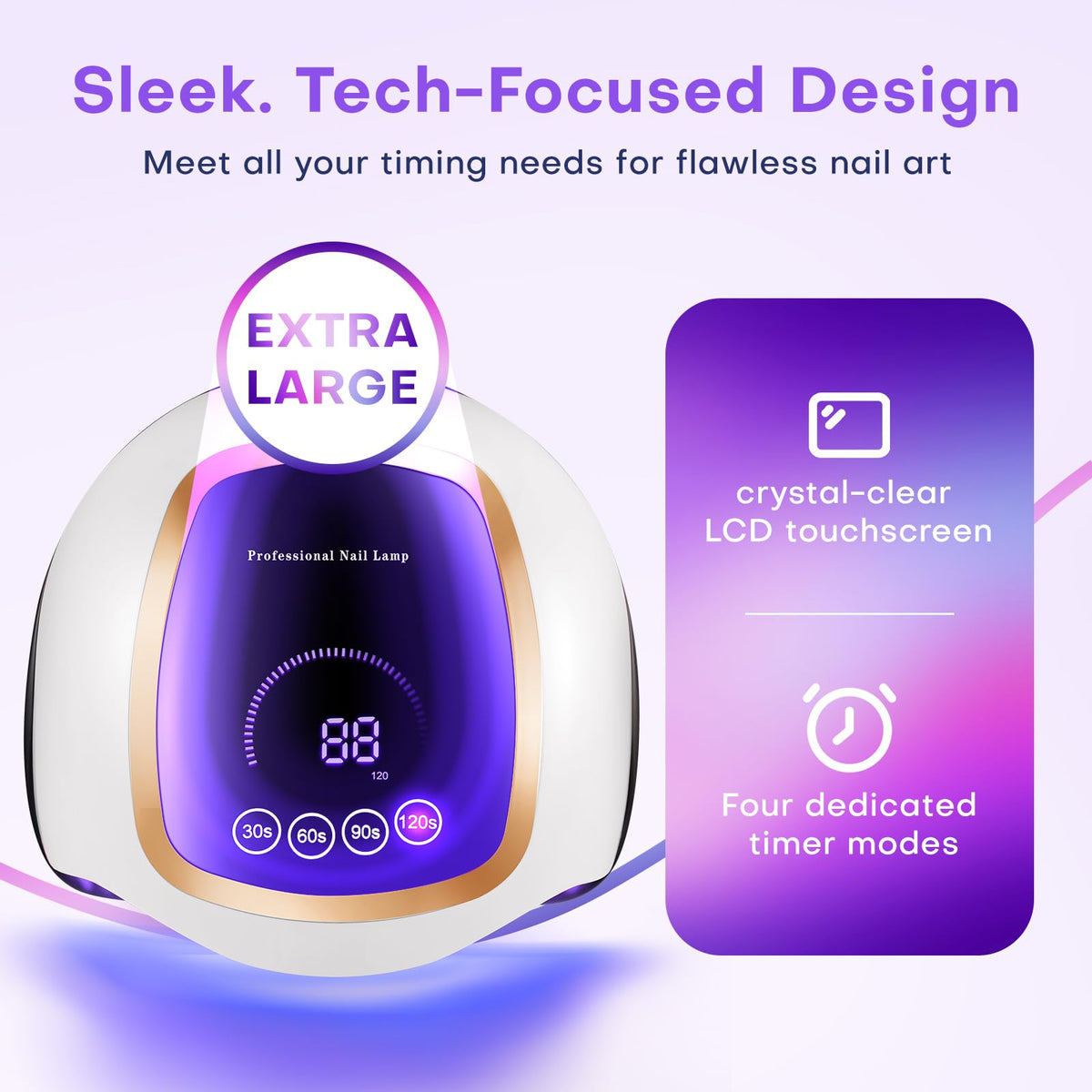 Gugusure UV Nail Lamp 180W side view showing touch screen