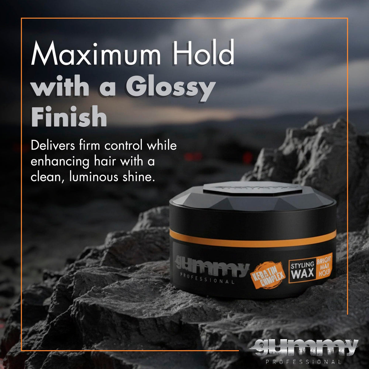 Gummy Bright Max Hold Hair Styling Wax on a bathroom shelf