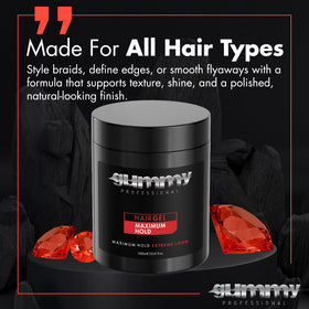 Gummy Hair Gel 1000ml with styling tools on a countertop