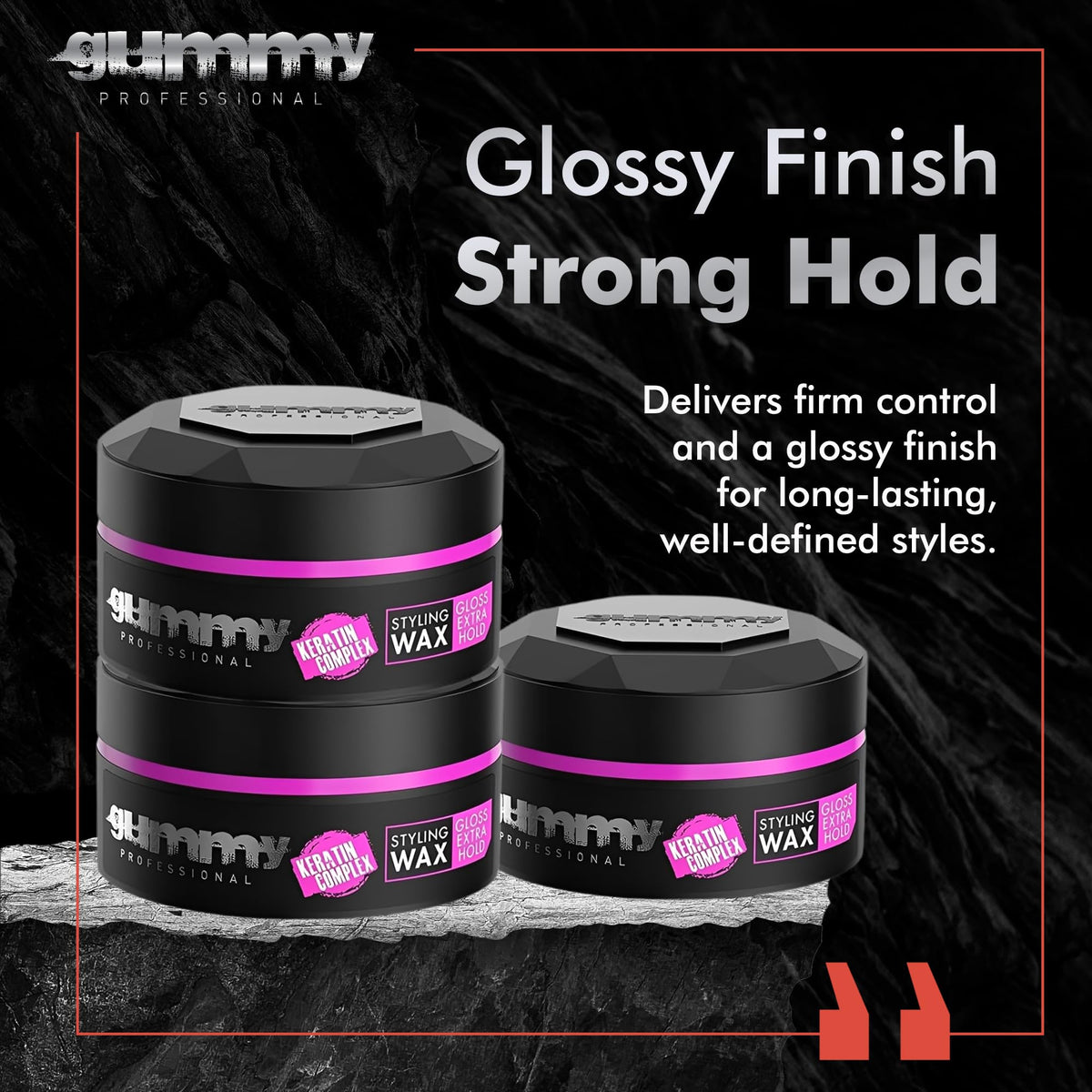 Gummy Hair Wax jar showing extra gloss finish