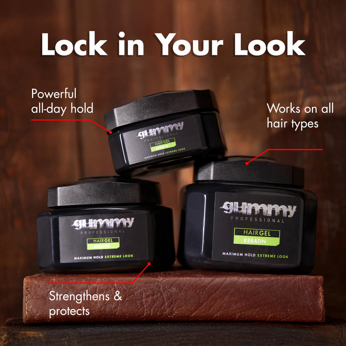 Gummy Professional Hair Gel in use on slick back hairstyle