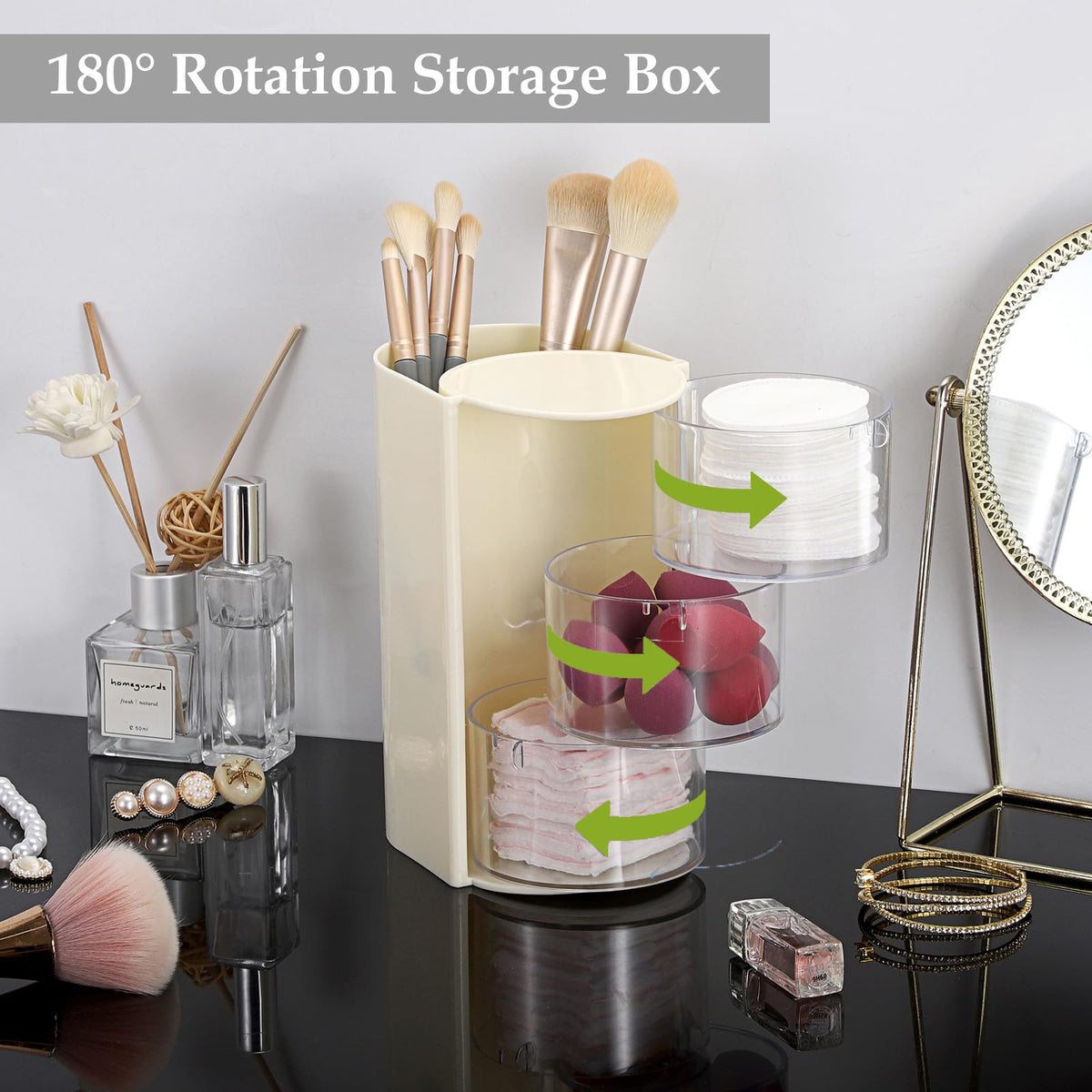 GUSHBIN Rotating Hair Accessories Organizer open compartments