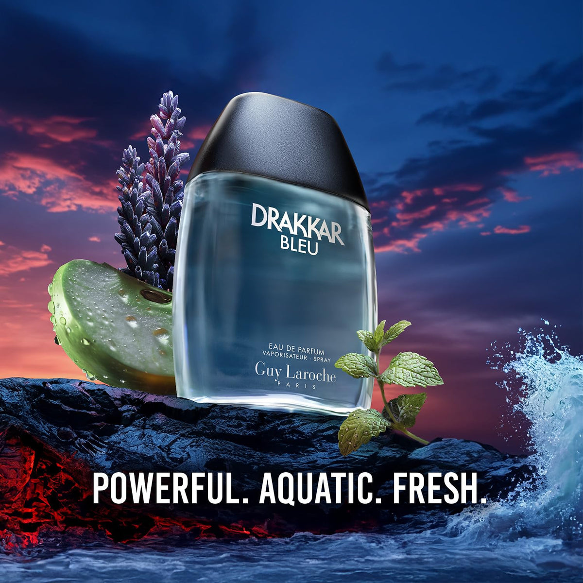 Guy Laroche Drakkar Bleu Eau de Parfum bottle with blue fragrance