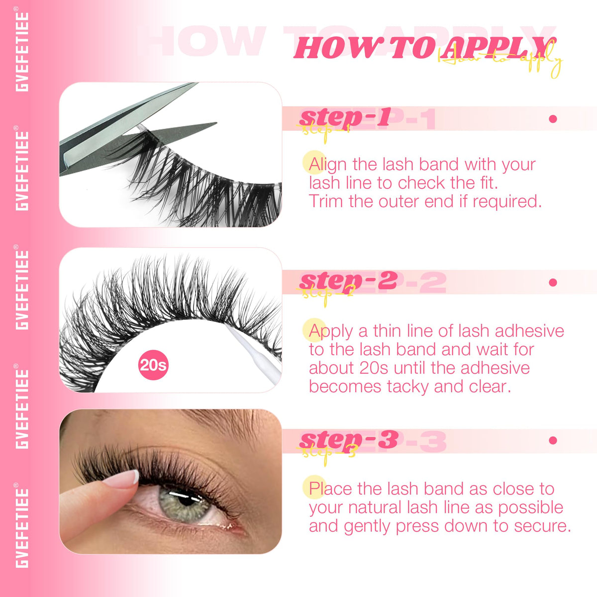 GVEFETIEE Cat Eye Lashes with transparent band detail