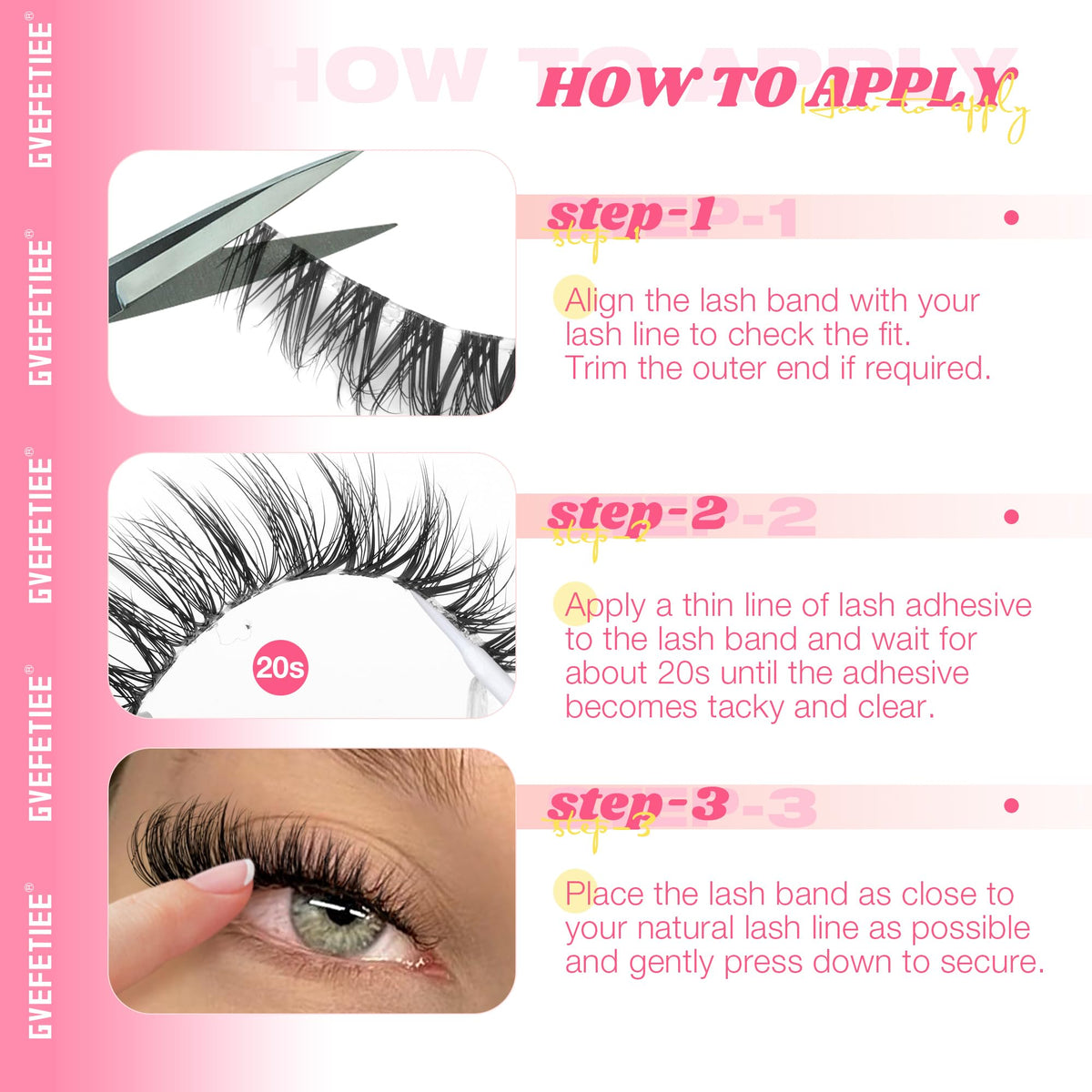GVEFETIEE false eyelashes on model's eyes