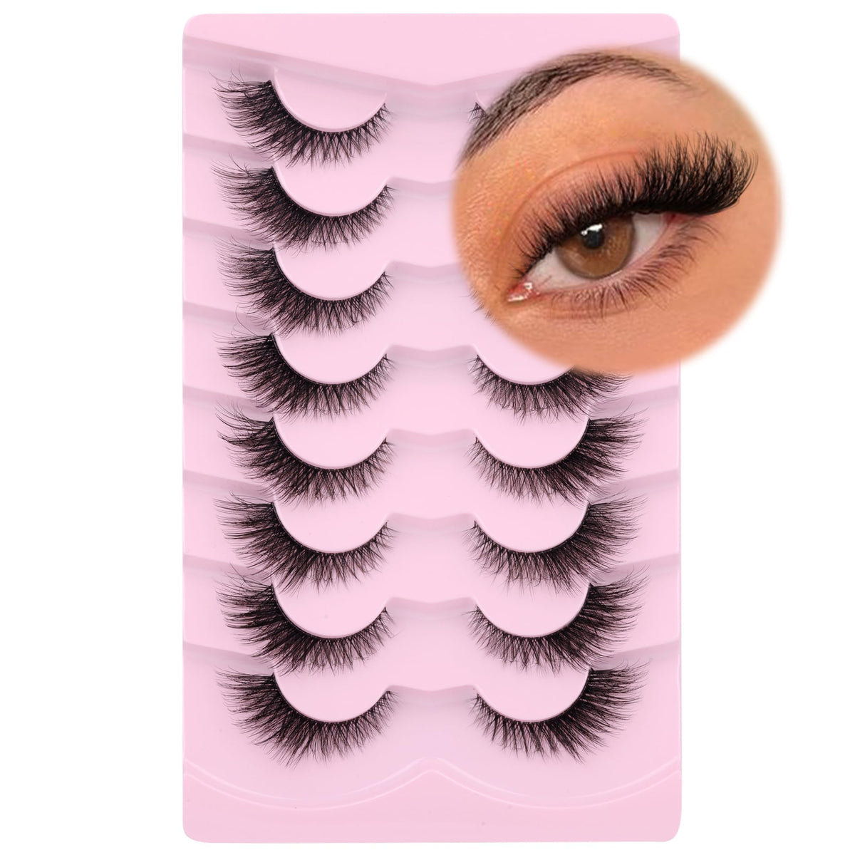 GVEFETIEE Fox Eye Lashes pack front view with 8 pairs