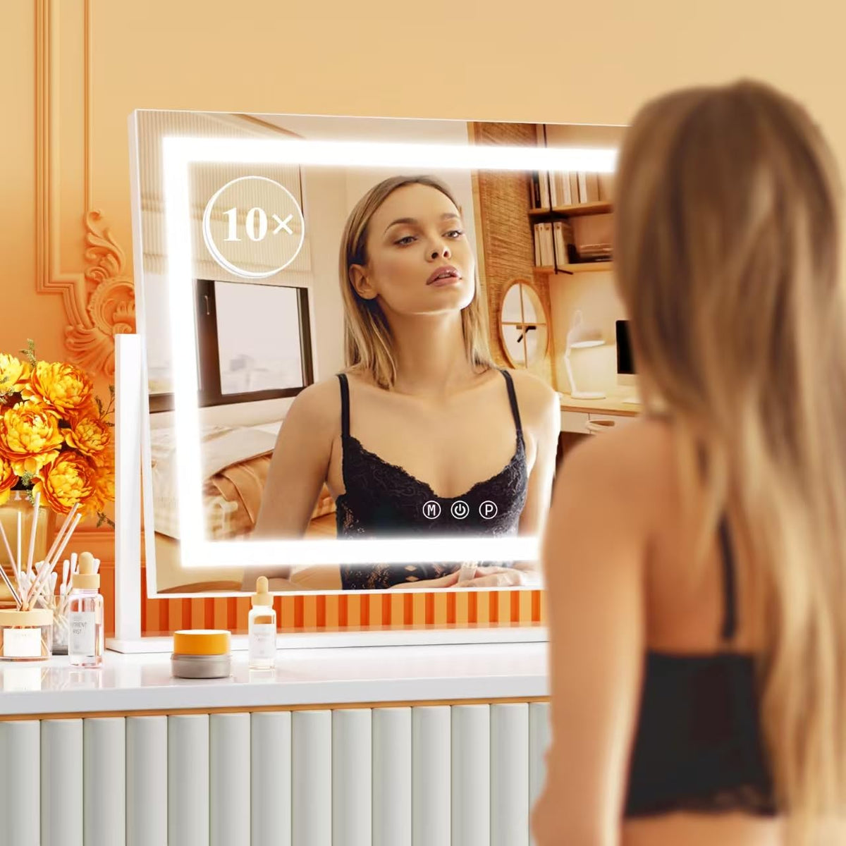 Gvnkvn Lighted Makeup Mirror back view showing power cord