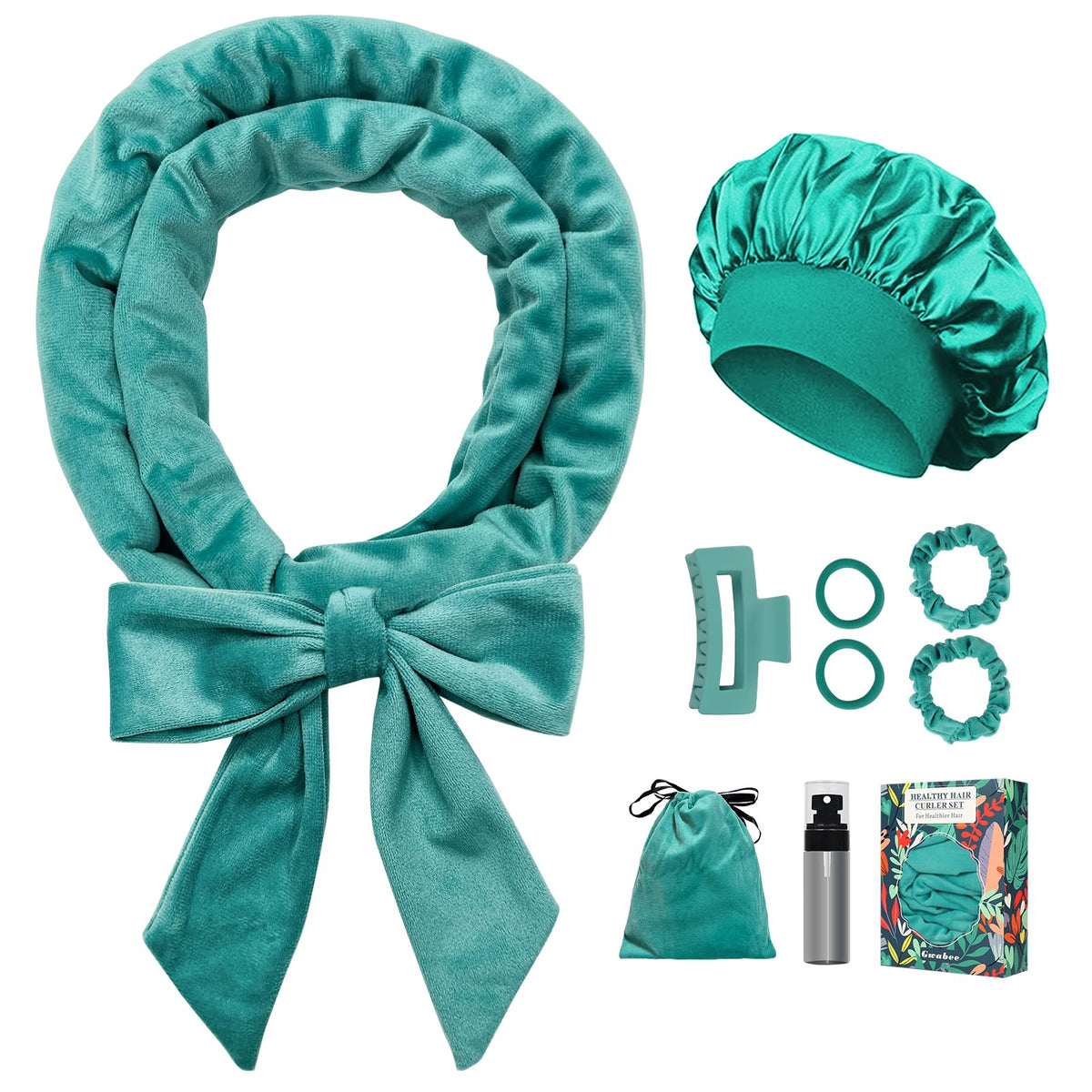 Gwabee No Heat Overnight Curl Headband 70-inch blue green front view