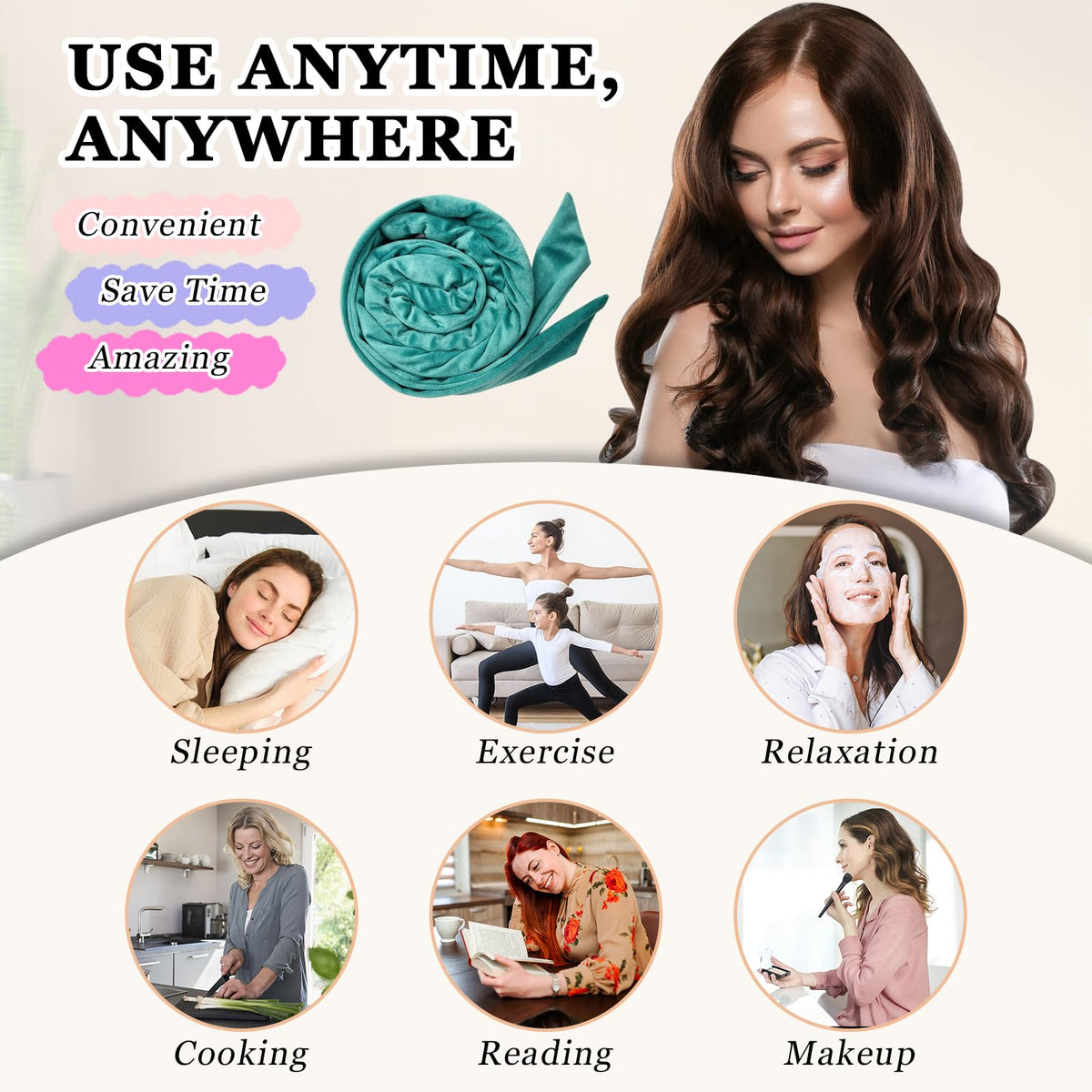 Gwabee No Heat Overnight Curl Headband in use with long hair
