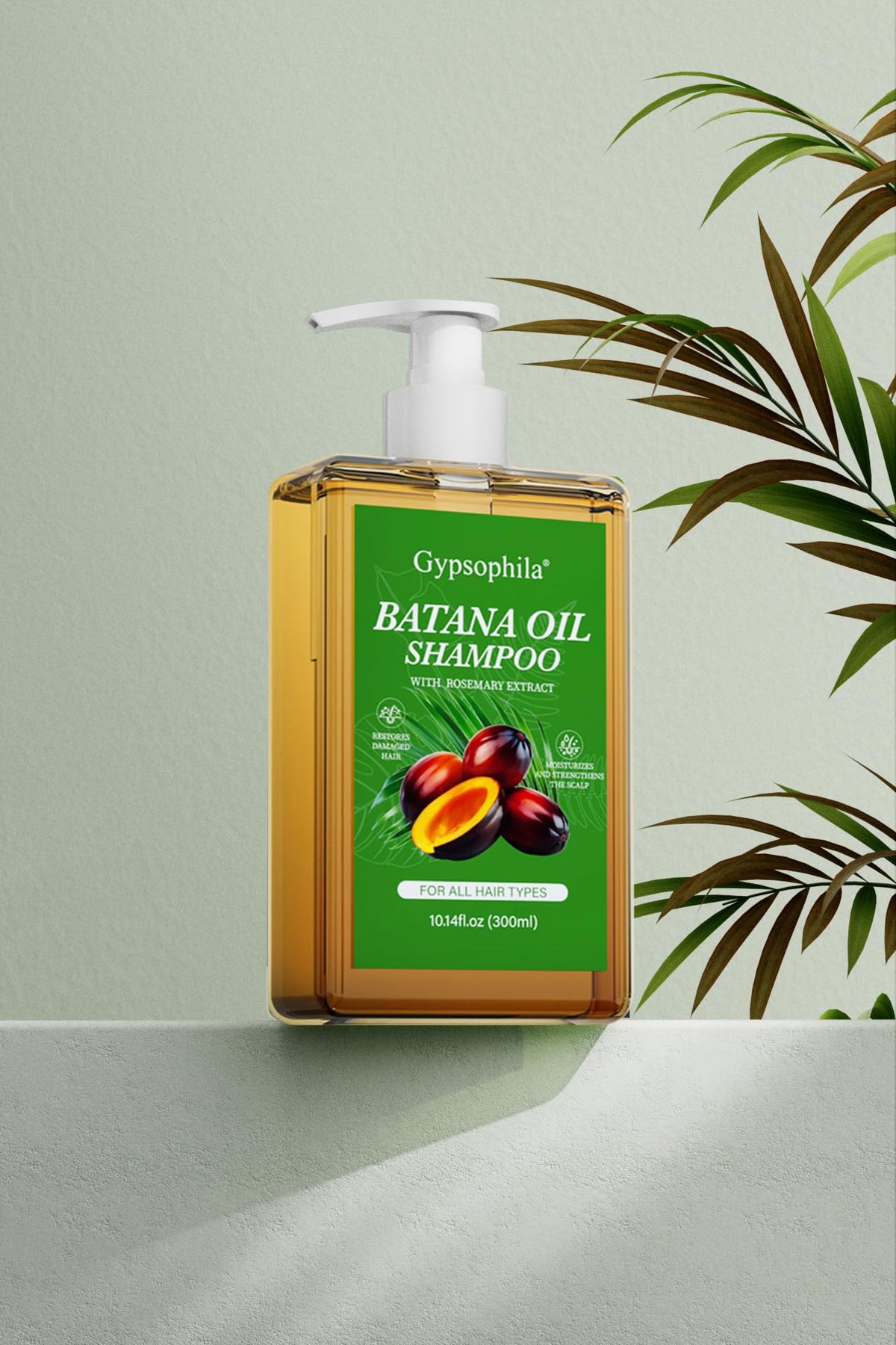 Gypsophila Batana Oil Shampoo with a towel and hairbrush