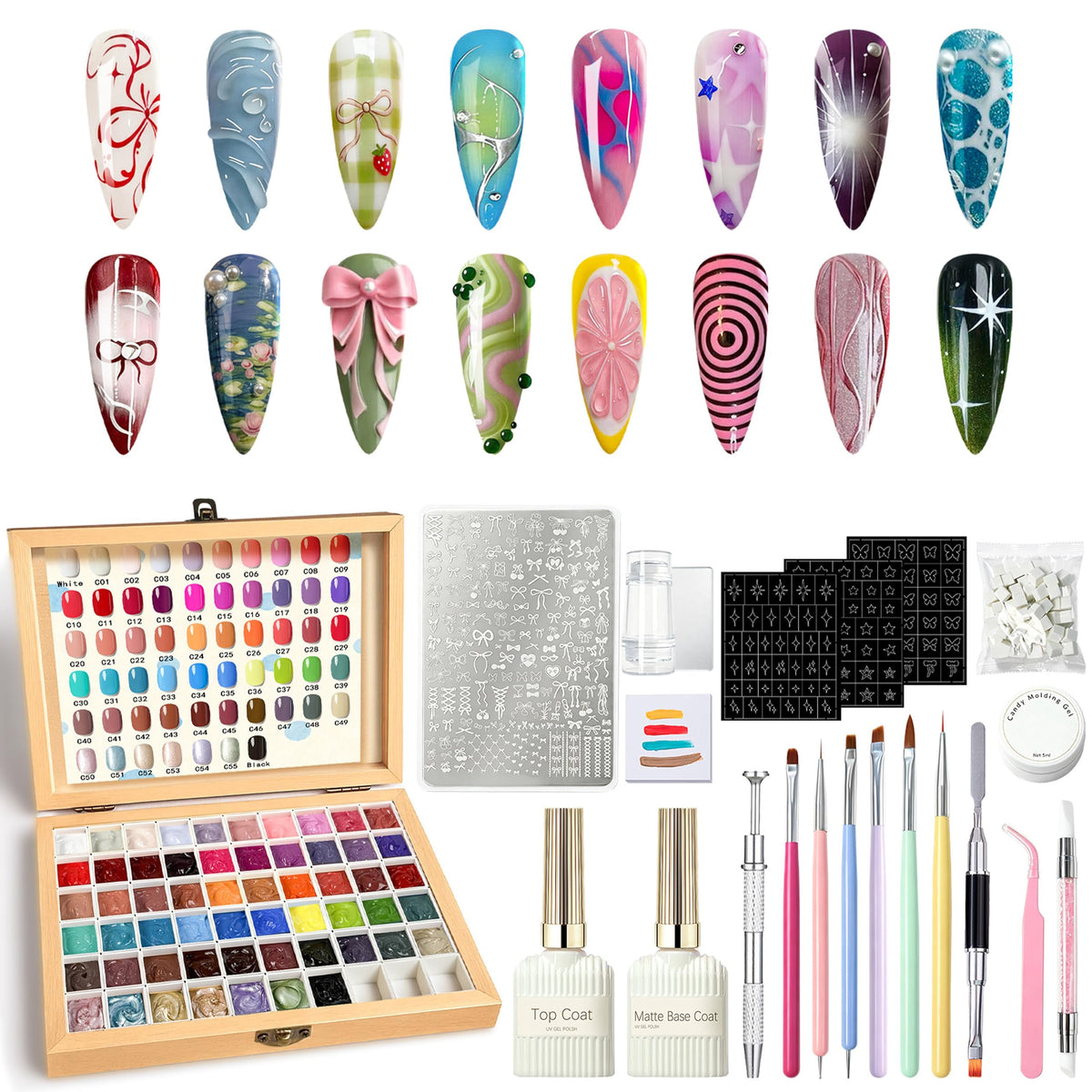 GZIXBDA Gel Polish Palette Kit showing 57 colours in a divided tray