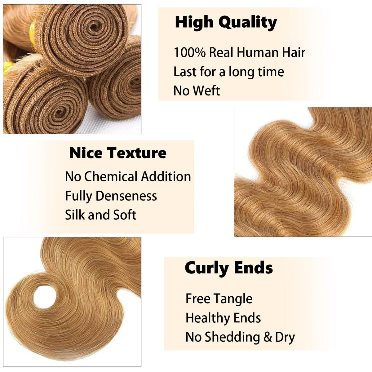Habiliana 14 inch Body Wave Human Hair Bundle Brown 27 side view