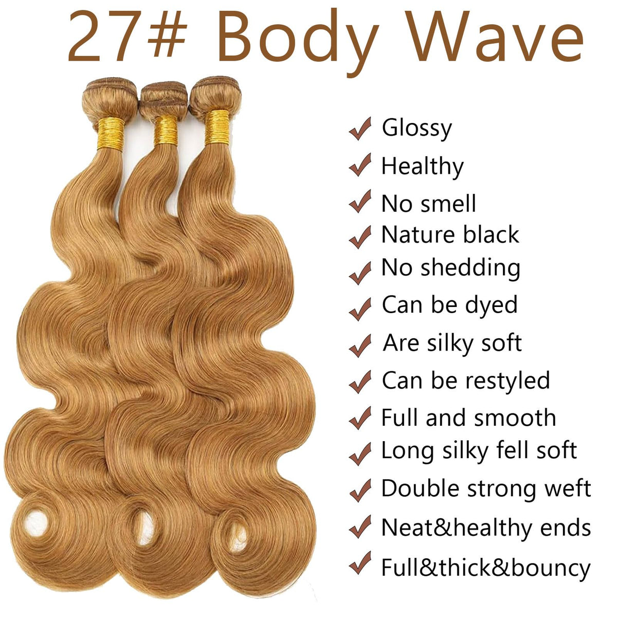 Habiliana 16 inch Body Wave Human Hair Bundle Brown 27 close-up