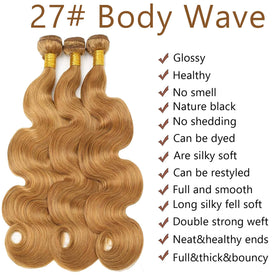 Habiliana 16 inch Body Wave Human Hair Bundle Brown 27 close-up