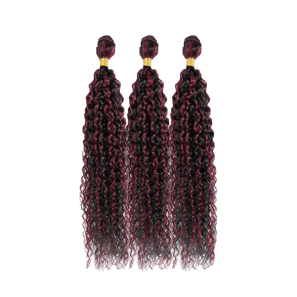 Habiliana Burgundy P1B/99J hair bundles styled in a wig