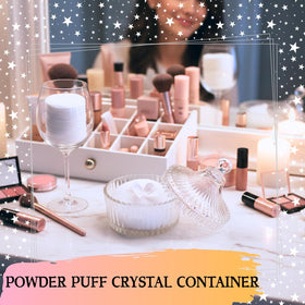Habitable tree powder puff set displayed on a vanity