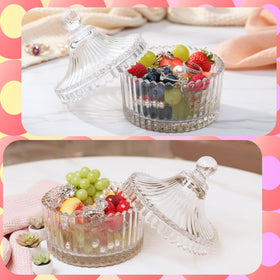Habitable tree powder puff set with glass container and puffs arranged