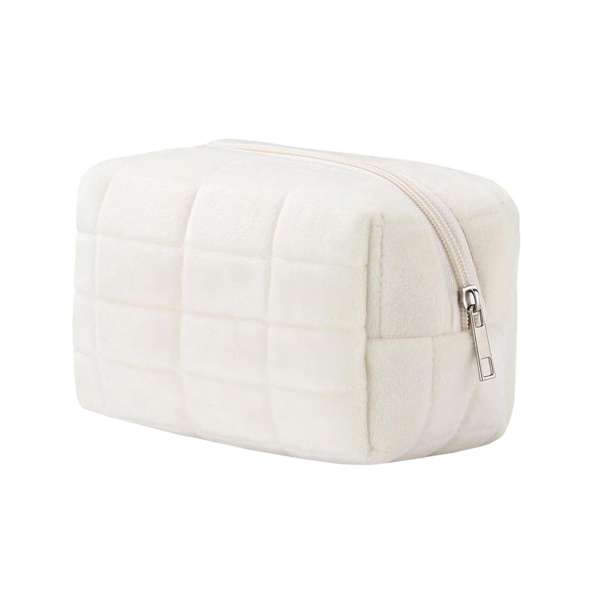 HABUAETY small checkered makeup bag front view in plush material