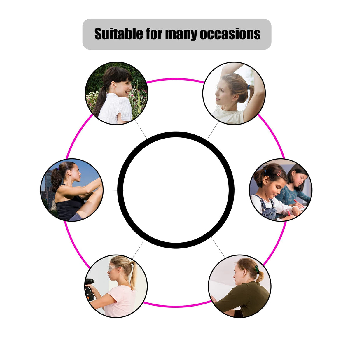 Hageolan hair ties in use, holding a ponytail securely